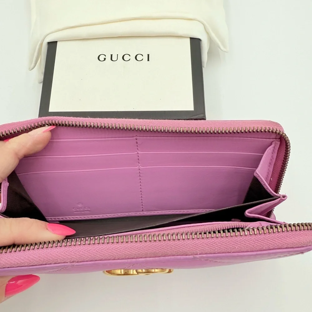 Gucci Pink Marmont Chevron Wallet with Gold Logo - Picture 6 of 10